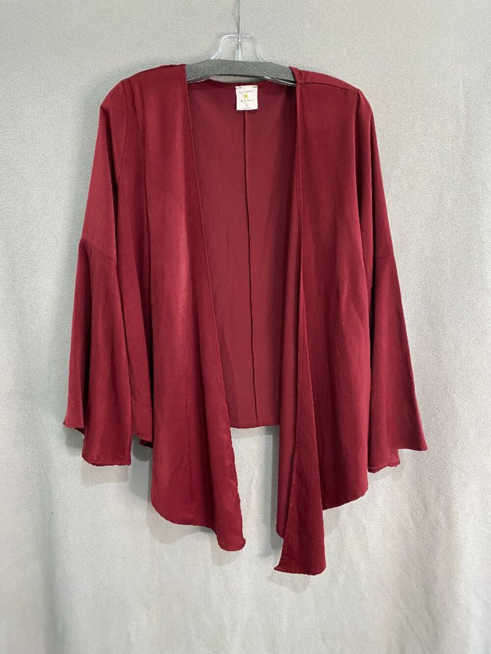 By Together Burgundy Bell Sleeve Open Front Kimono Cardigan S Boho Chic